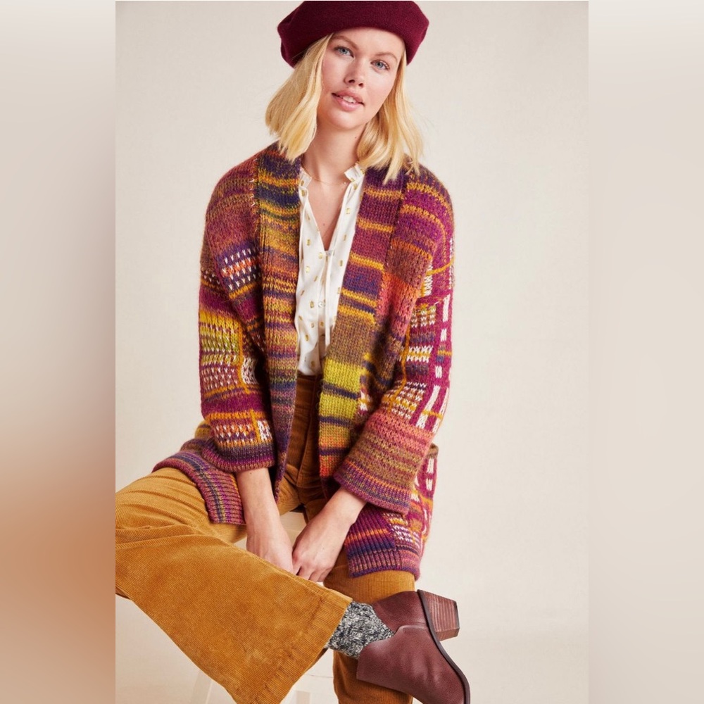 Anthropologie “Tavia” mixed plaid cardigan
